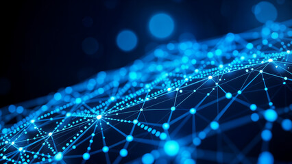A digital network connection with glowing blue nodes.