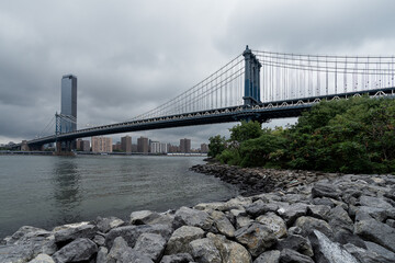 New Manhattan Bridge from York City to Brooklyn Dumbo. Famous tourist spot in the United States.