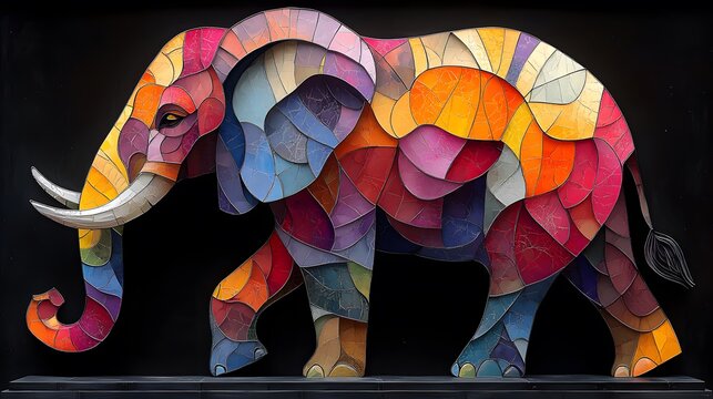 Vibrant Auspicious Elephant: An elephant in a modern, vibrant style with bold colors and dynamic shapes, symbolizing strength and prosperity