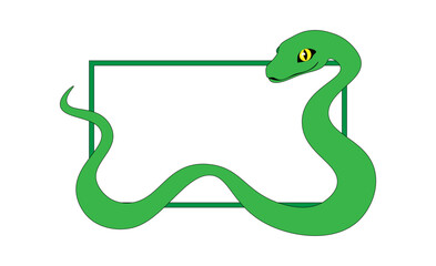 Hand-drawn Green snake coiling around a rectangular frame, isolated on a transparent background. Symbol of Chinese New Year. Place for text. Lunar New Year 2025. Vector illustration