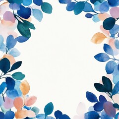 Watercolor Whispers: A serene frame of ethereal blue and pastel leaves, inviting tranquility and artistic expression. 
