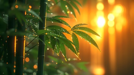 Auspicious Bamboo with Glowing Effects: A modern-style bamboo with glowing effects and bright accents, representing contemporary stability and prosperity