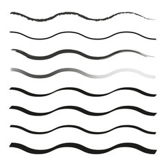 Set of wavy lines. Black and white abstract waves. Various thicknesses. Minimalist vector art.