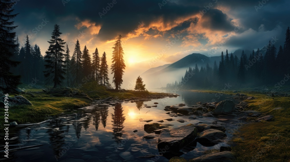 Wall mural beautiful nature landscape panoramic photo