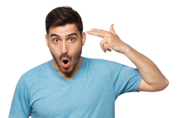 Young man doing with finger gun gesture