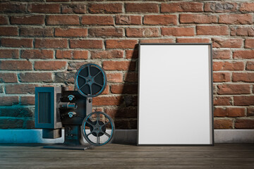 poster mockup for motion picture with film projector. 3d rendering