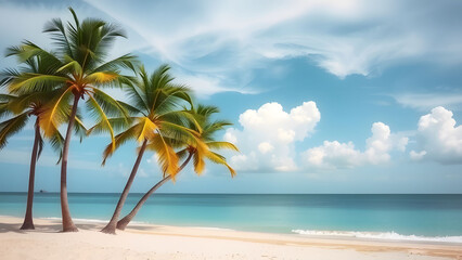 Palm trees on a tropical beach with clear blue sky