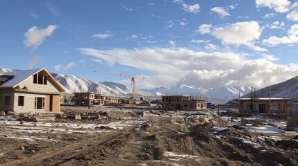 Fototapeta premium Challenges of building construction in extreme climates and adaptive solutions.