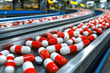 Obraz premium Colorful capsules glowing under neon lights symbolizing the bright future of medical technology