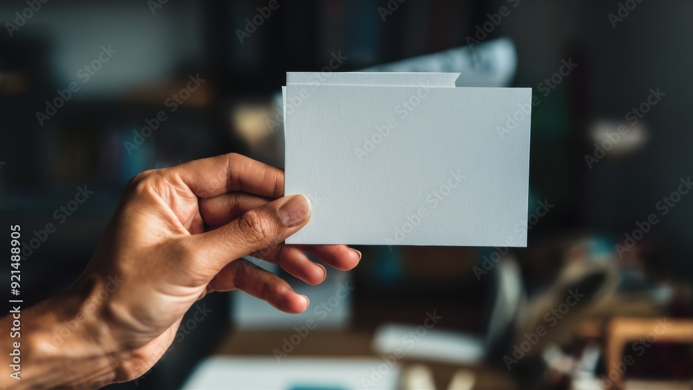 Wall mural A hand holding a piece of paper in front of it, AI