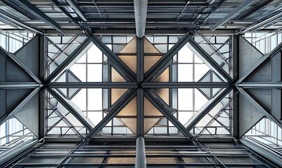 Geometric Steel Beams and Glass Panels in a Modern Building