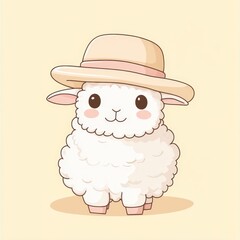 Naklejka premium A cute cartoon sheep wearing a hat, perfect for children's designs, farm themes, and animal illustrations.