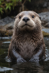 Curious Sea Otter Emerging from Water