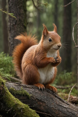 Fototapeta premium Red Squirrel in a Forest Setting