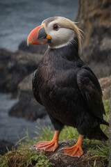 Tufted Puffin on Rocky Shore