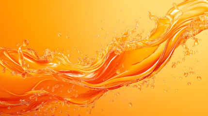 Abstract orange background with a flowing, creamy swirl and dynamic bubbles