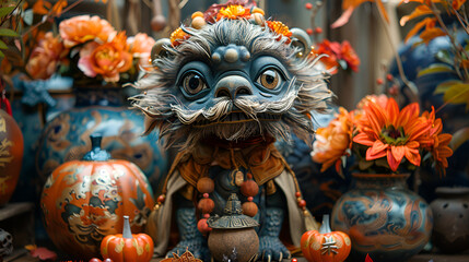 Obraz premium Lion figurine in a Chinese New Year's decoration Selective focus 