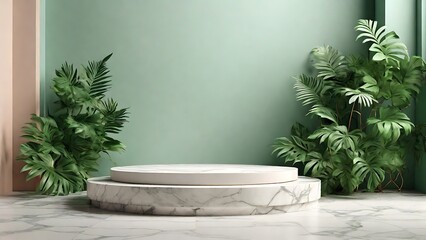 round white ceramic podium for cosmetic and beauty product display, showcasing