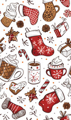 New Year and Christmas 2d cartoon or graphic advertising background, Seamless pattern