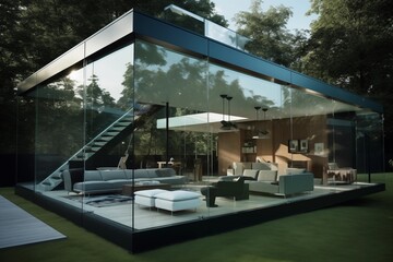 Obraz premium luxury glass hotel room with nice furniture