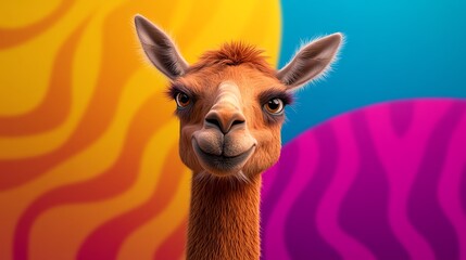 Obraz premium A cheerful and colorful cartoon llama on a vibrant background, perfect for playful designs and fun illustrations.