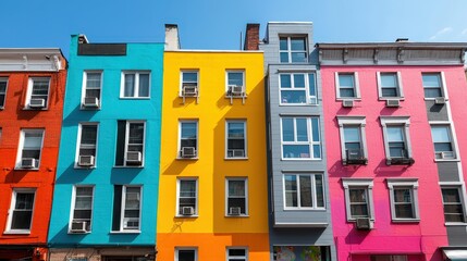 Obraz premium Colorful buildings and street art in a vivid cityscape