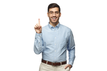 I have a great idea. Handsome businessman pointing up with index finger. Eureka, solution gesture