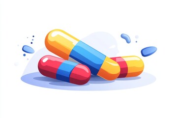 Brightly colored pills in a splash design illustrating the vibrant and dynamic nature of modern pharmaceuticals