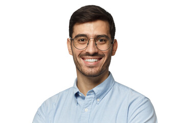Portrait of young male teacher in blue shirt