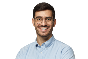 Portrait of young male teacher in blue shirt