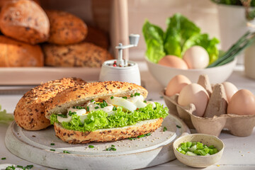 Delicious and healthy sandwich with eggs and mayonnaise.