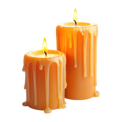 Pair Of Burning Candles With Orange Flames, Isolated On Transparent Png Background, Perfect For Halloween Or Spooky-Themed Decorations . Generative ai