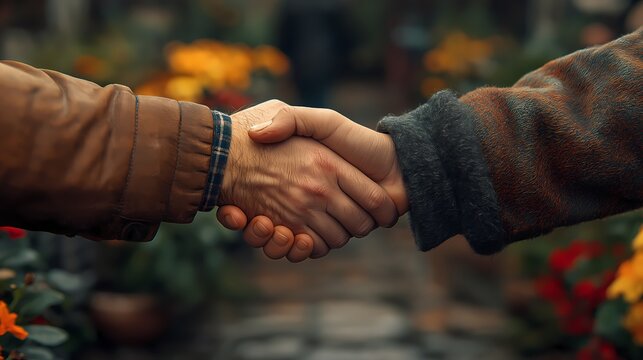 A person welcomes his new partner with a handshake in a group therapy session to improve his anxiety and depression problems. New Improved. Ultra realistic. Photorealistic