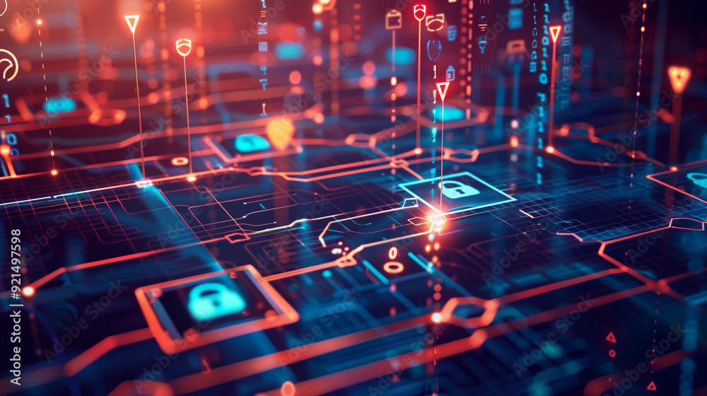 Poster a secure digital data transfer with encrypted data streams flowing between devices. including lock i
