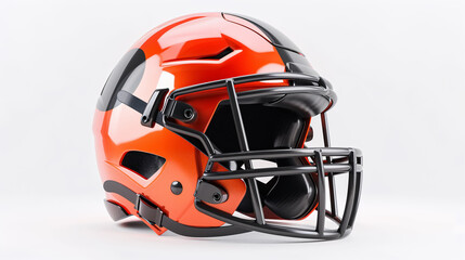 Fototapeta premium Red American Football Helmet with Stripes: Red or orange American football helmet with black 
