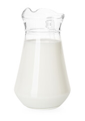 Glass jug of fresh milk isolated on white