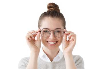 Excited girl holding her round glasses