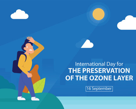 illustration vector graphic of a man is exposed to solar radiation, perfect for international day, the preservation of ozone layer, celebrate, greeting card, etc.