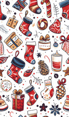 New Year and Christmas 2d cartoon or graphic advertising background, Seamless pattern