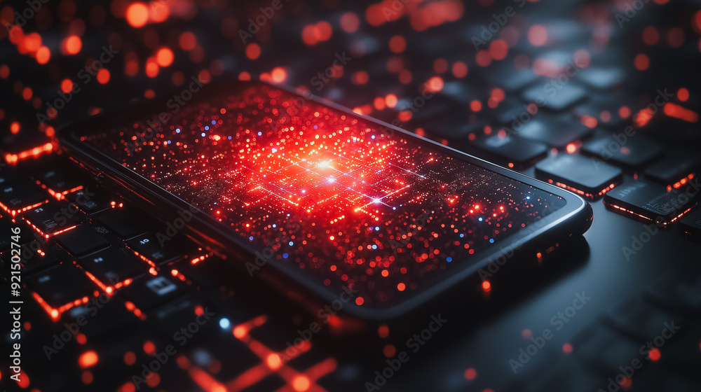 Poster privacy security and data protection on mobile phone and laptop, emphasizing data encryption systems