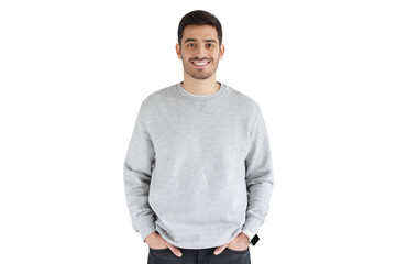 Mockup of young handsome man in gray oversized sweatshirt