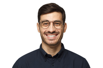 Obraz premium Portrait of handsome business man laughing, wearing glasses