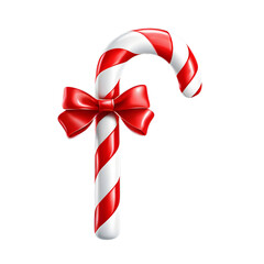 3d icon of candy cane with red bow isolated on transparent background.