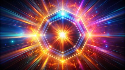 Fototapeta premium A mesmerizing hexagon-shaped light flare radiates vibrant colors, illuminating the darkness with an otherworldly glow, as if emanating from a mystical energy source.