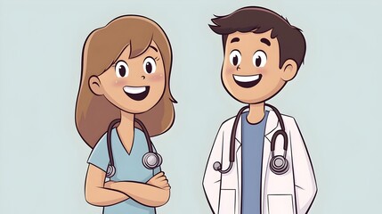 Friendly Cartoon Doctor with Stethoscope Consulting Patient