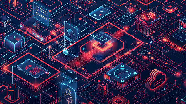 a multi-layered cybersecurity defense system with firewalls, intrusion detection systems, and secure access points, futuristic data protection system cyber technology 