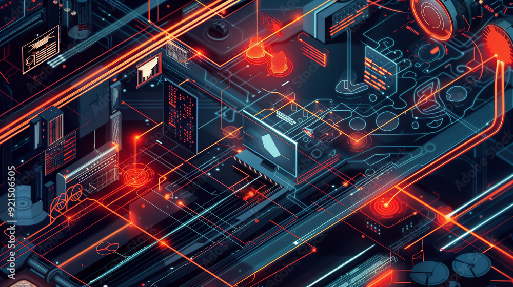 Poster a multi-layered cybersecurity defense system with firewalls, intrusion detection systems, and secure