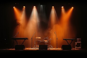 Vibrant Concert Stage Setup With Musical Instruments Ready For Performance