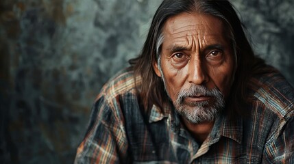 Old Indian Man with Brown Straight Hair creative poster.