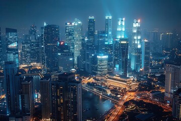 Fototapeta premium High-angle shot of a city skyline at night, Urban, Energy